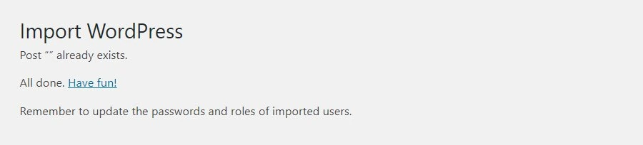 Successful WordPress import process