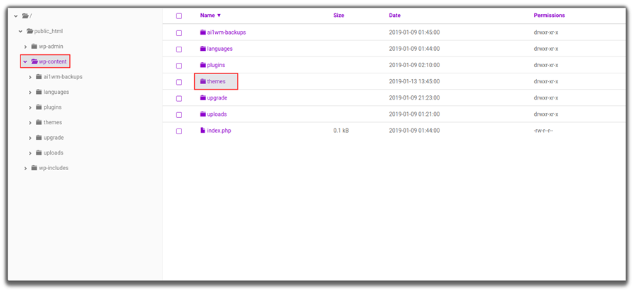 Themes Folder Under WPContent File in Hostinger Control Panel