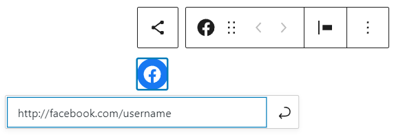 A Facebook social icon with the URL field to enter the social media page address
