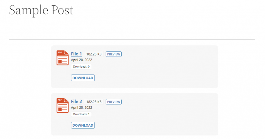 Embedding downloads using the Shared Files WordPress plugin