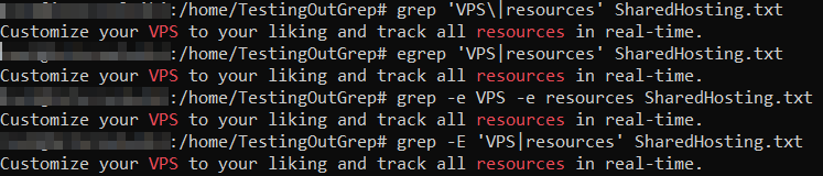 Searching for multiple keywords at the same time. Grep displays and highlights the output data for the user.