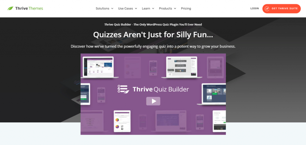 The Quiz Builder page on the Thrive Themes website