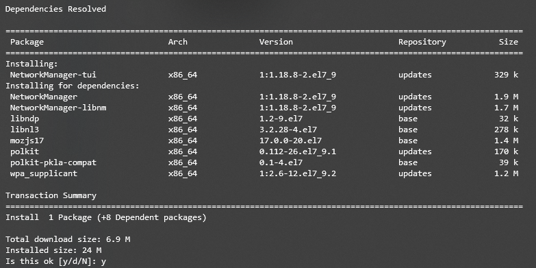 NetworkManager-tui的包和依賴列表