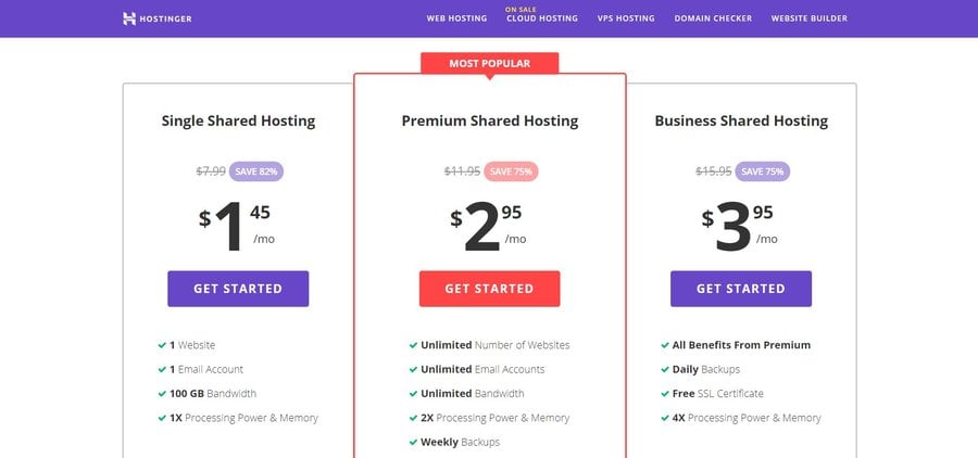 Hostinger hosting plan