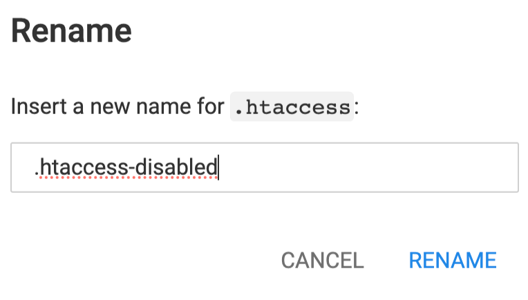 The renaming of the htaccess file on Hostinger File manager