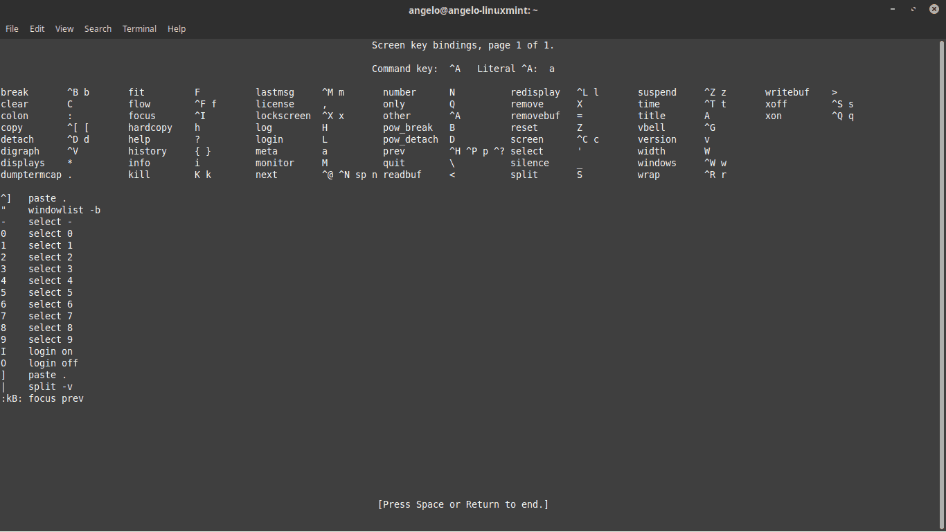 Linux Screen command list on Ubuntu