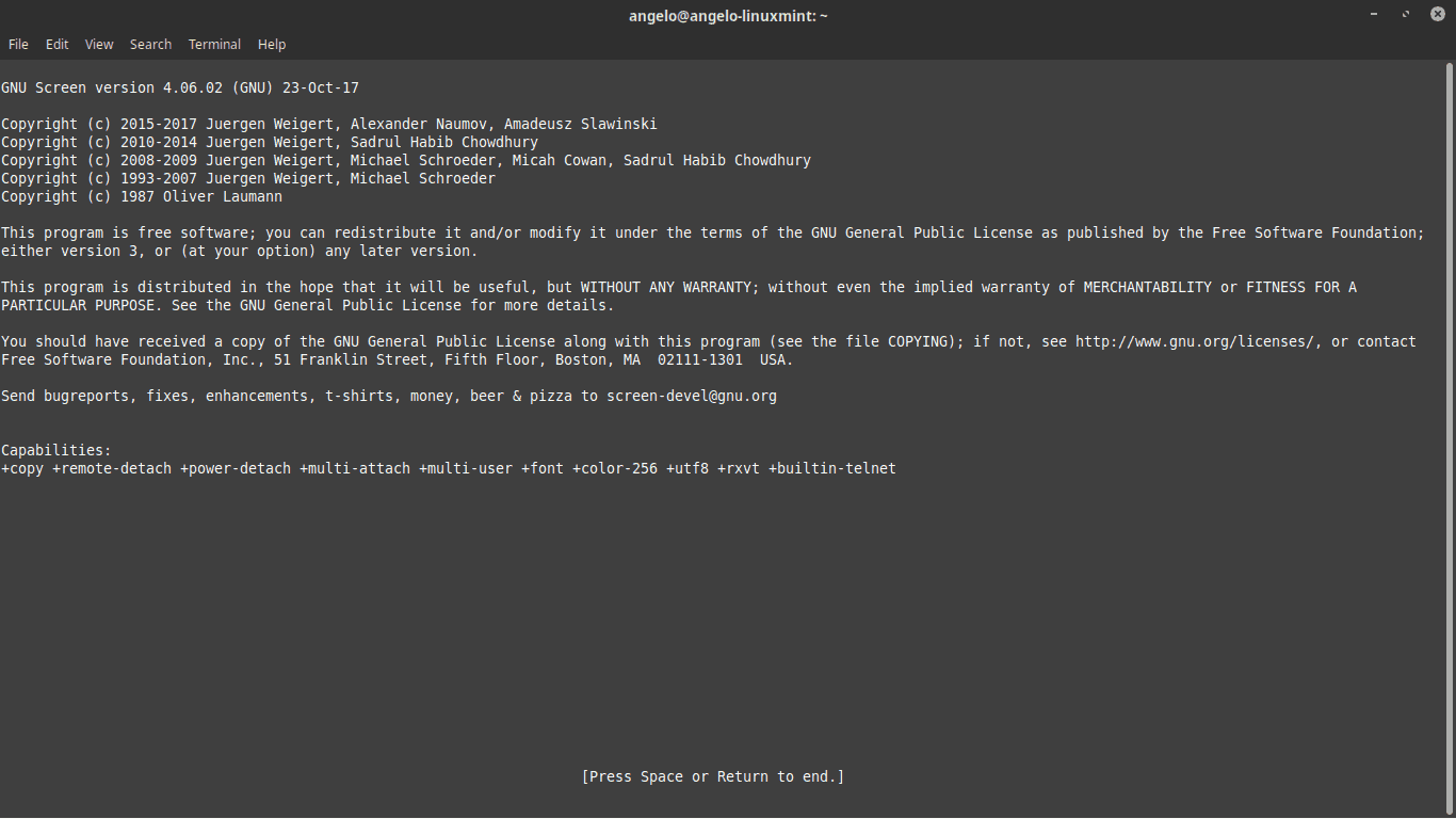 Running Linux screen on ubuntu