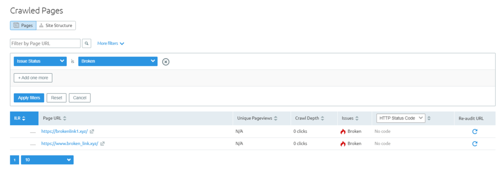 semrush indexed pages