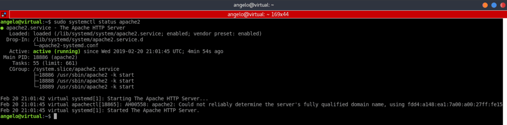 Apache server status command output on Ubuntu