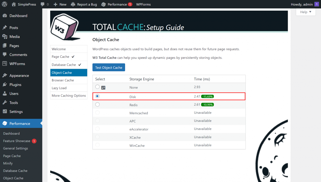 W3 Total Cache showing the Browser Cache screen with the Enabled setting highlighted
