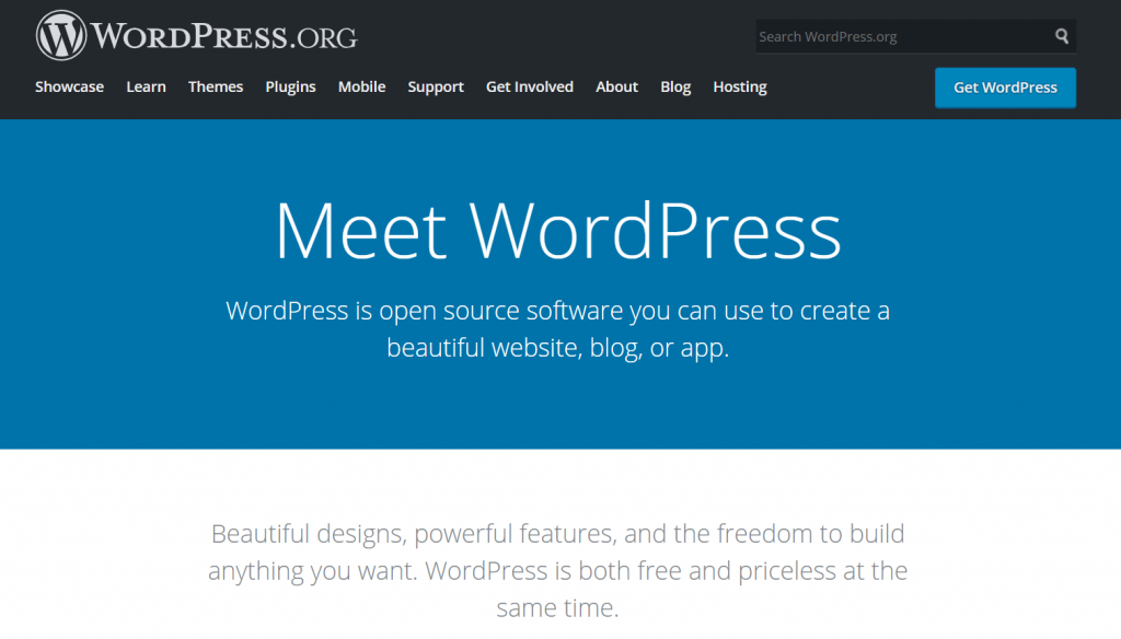 Screenshot showing WordPress homepage