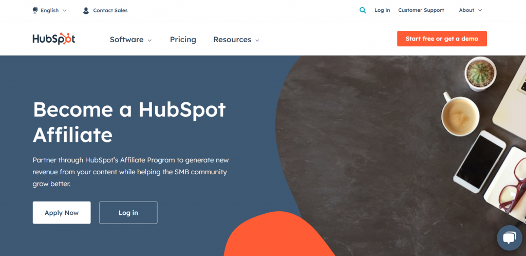 HubSpot affiliate program landing page