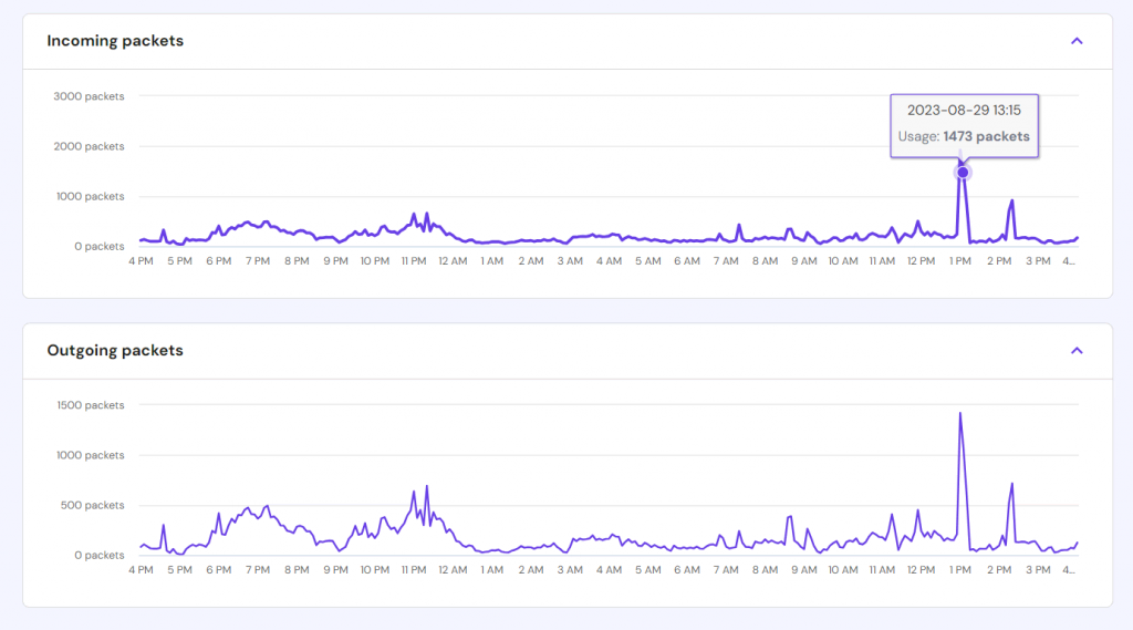 Packet transmission graph in Hostinger VPS Server Usage menu