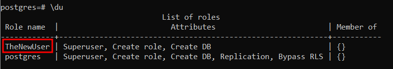 PostgreSQL command to display all of the currently created users with their respective permissions