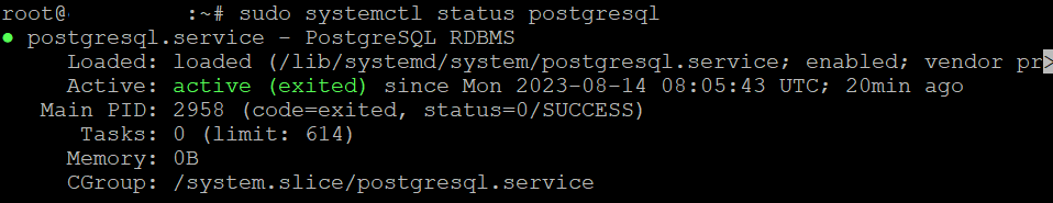 The current PostgreSQL service status on Terminal