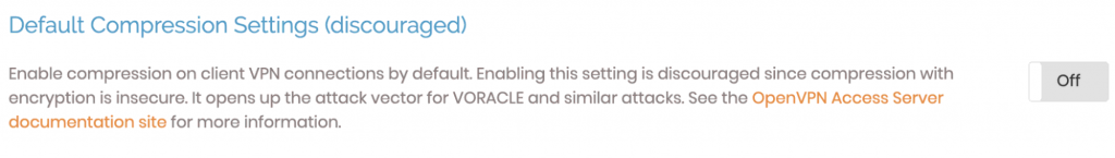 The default compression settings on a OpenVPN dashboard