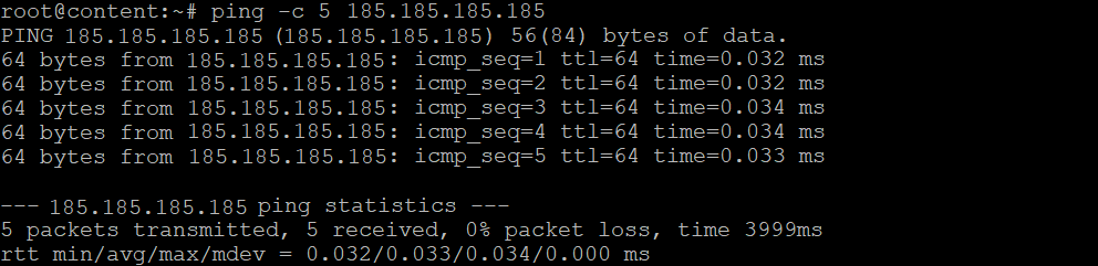 The ping output with the -c option