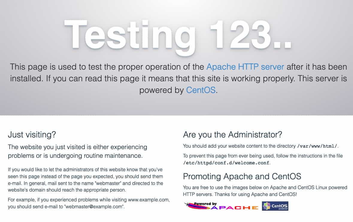 Apache testing splash screen