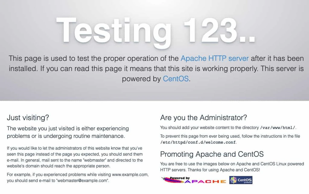 Apache testing splash screen