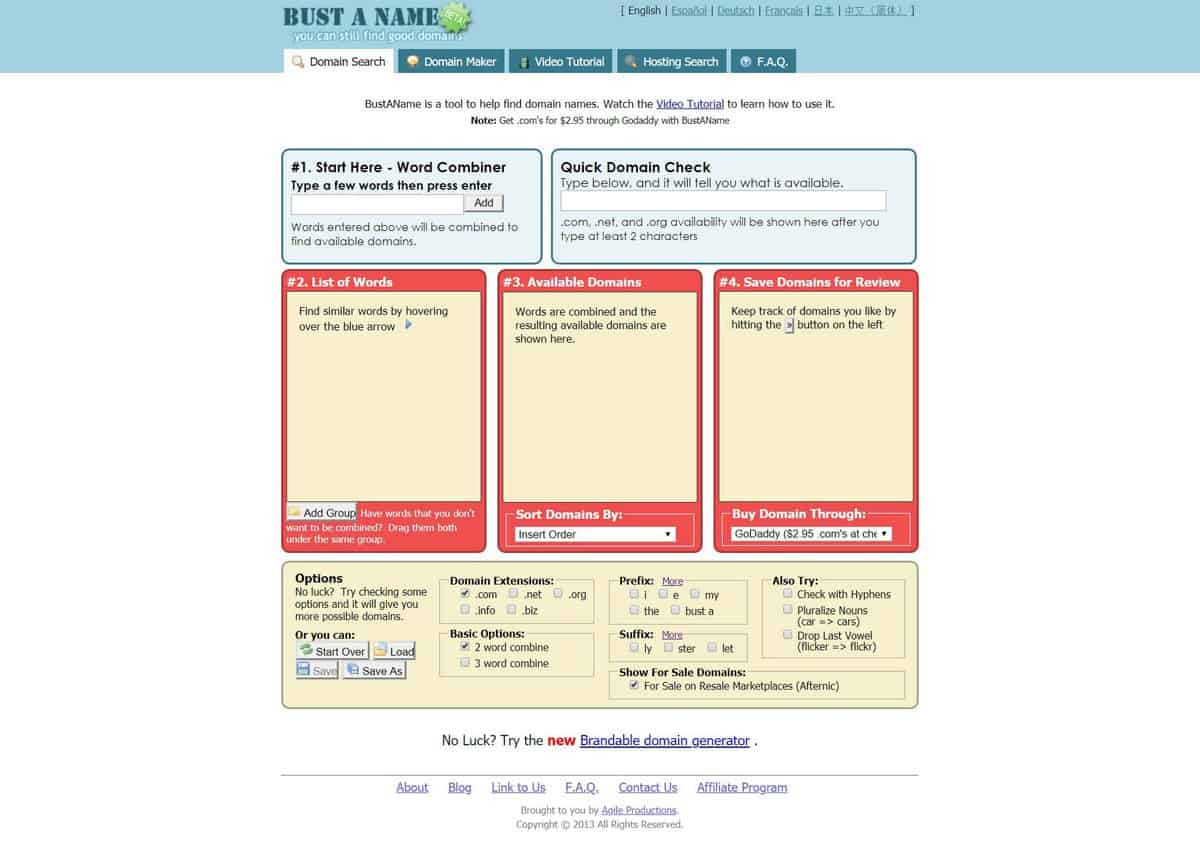 Bust A Name as one of the best domain name generators