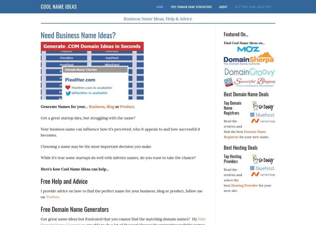 Cool Name Ideas as one of the best domain name generators.