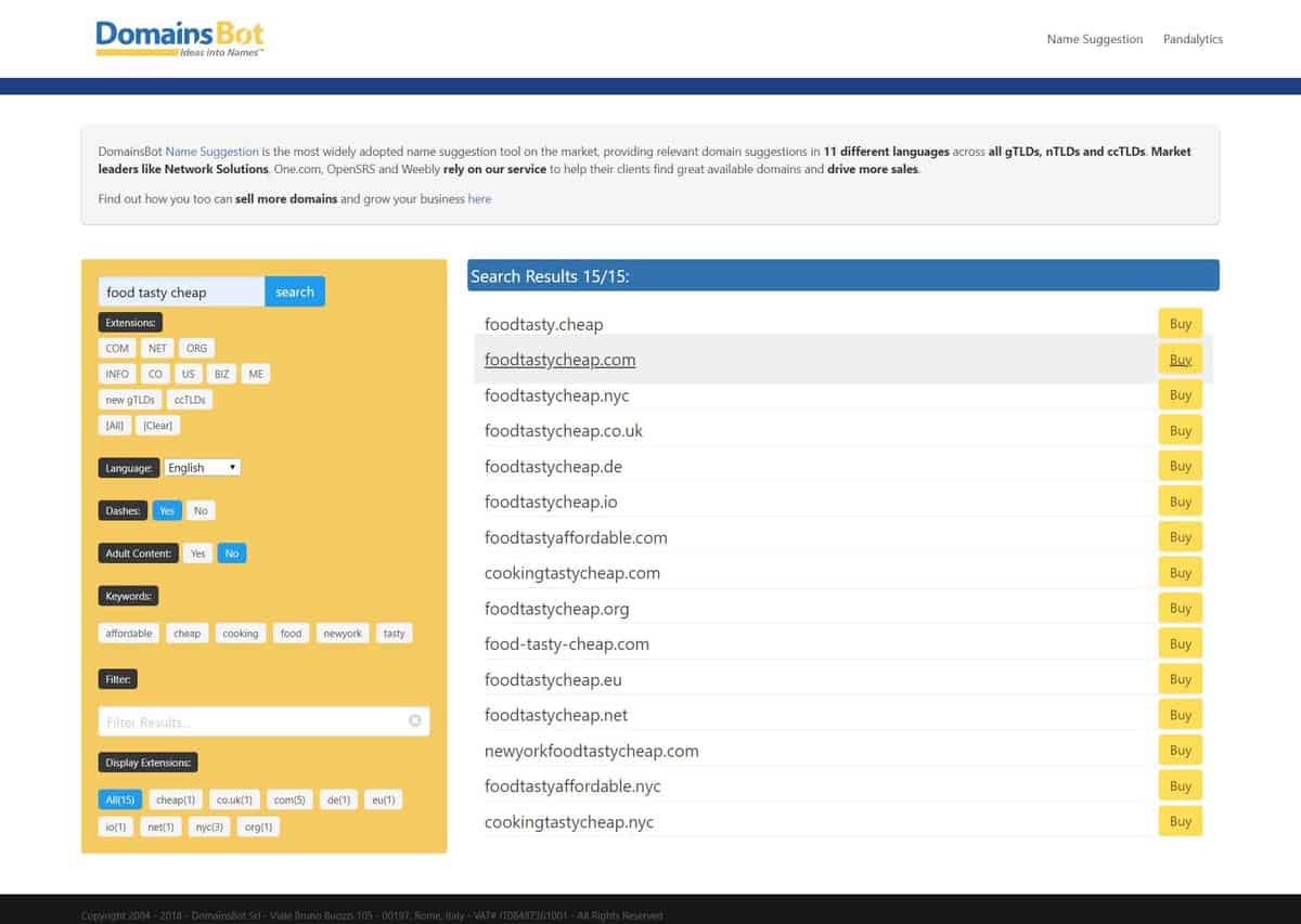 Domains Bot as one of the best domain name generators.