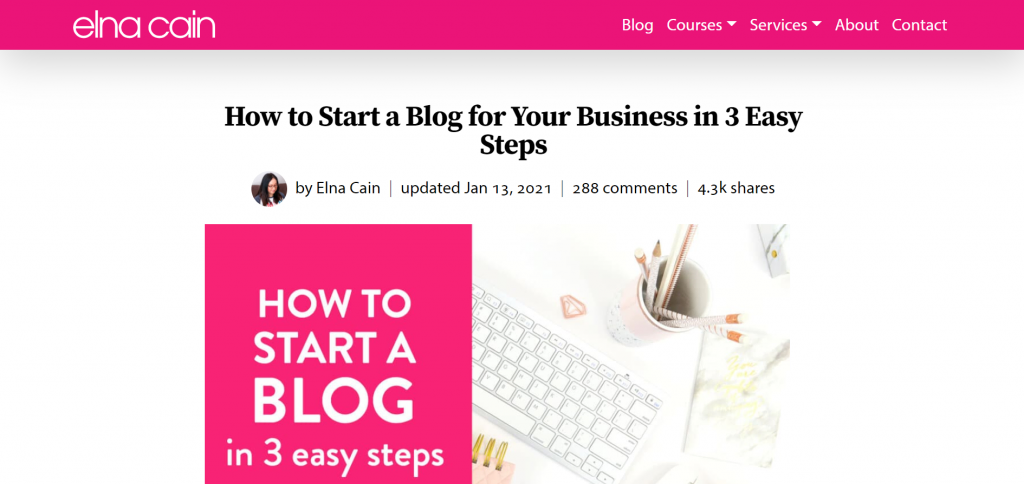Elna Cains' article on how to start a blog in 3 easy steps 