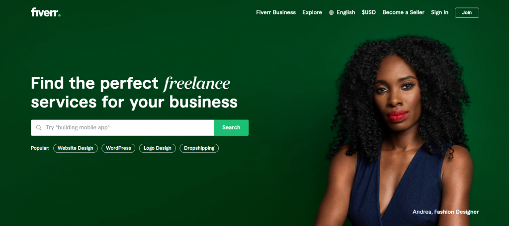 Fiverr landing page