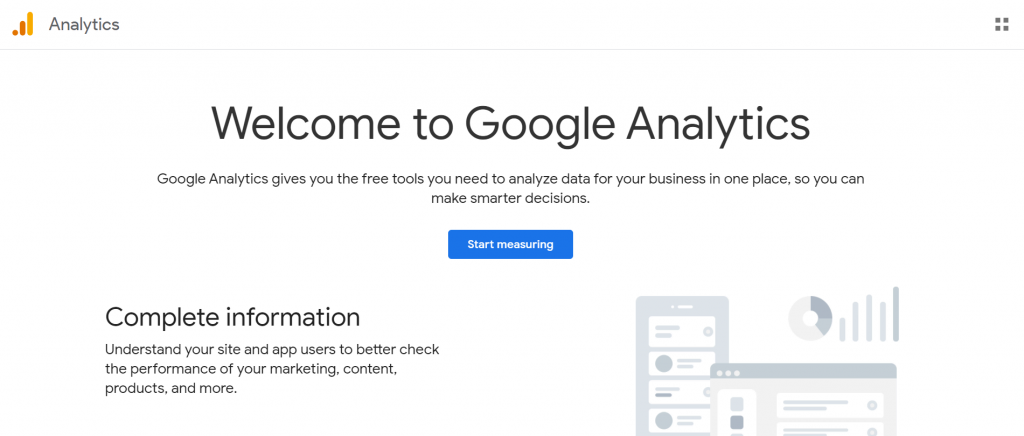 benvenuto nella pagina di Google Analytics