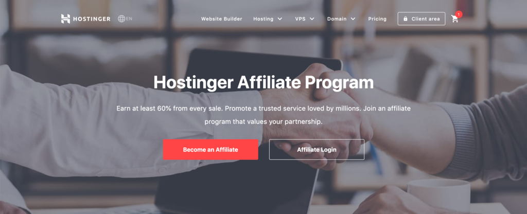 Hostinger Affiliates program's landing page