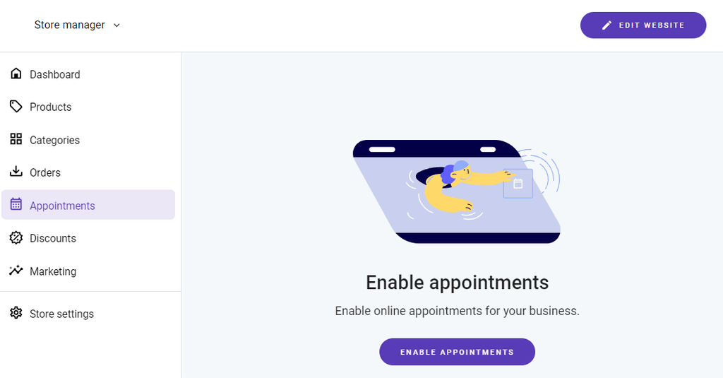 Hostinger Website Builder 的商店经理显示约会面板
