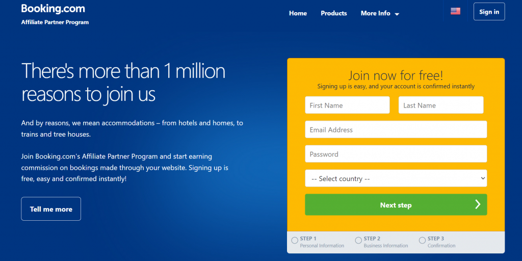 Booking.com affiliate program landing page