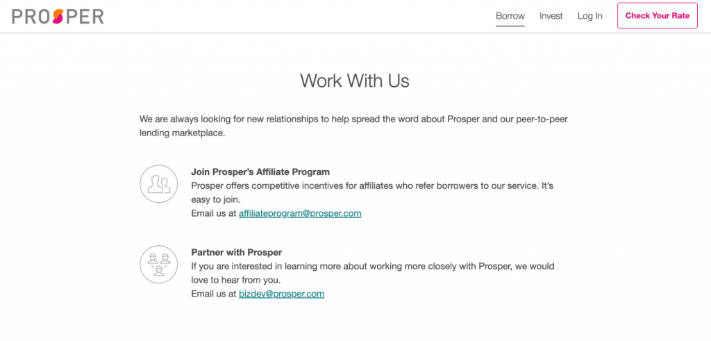 Prosper affiliate program landing page