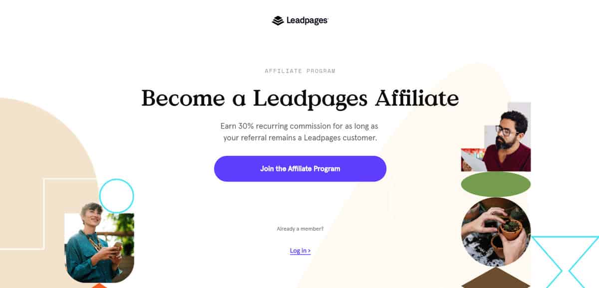 Leadpages Affiliates program application page example