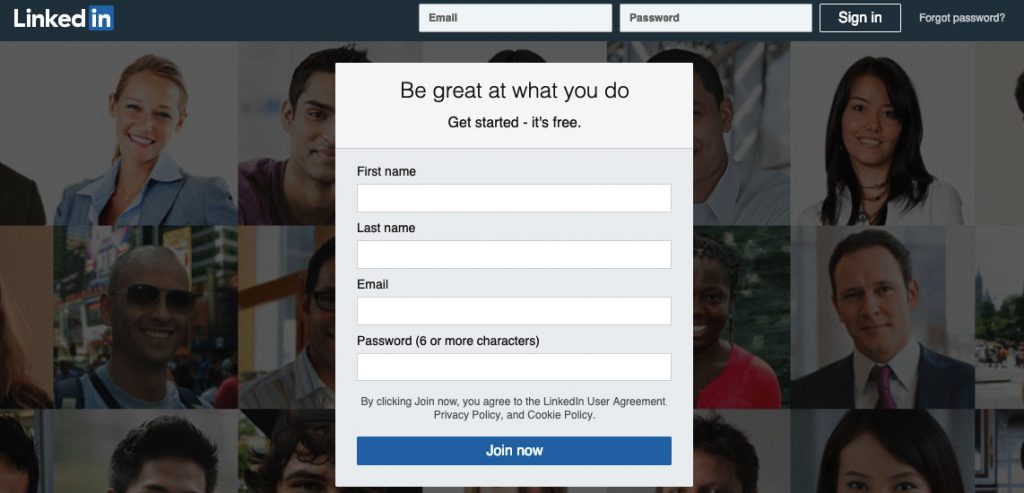 Linkedin homepage