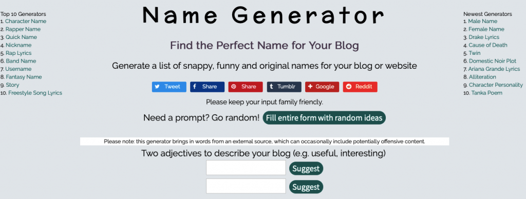 Generator personality name personality name