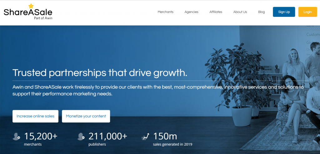ShareASale landing page