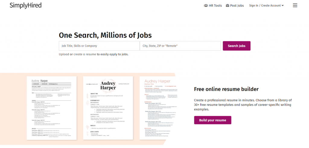SimplyHired home page