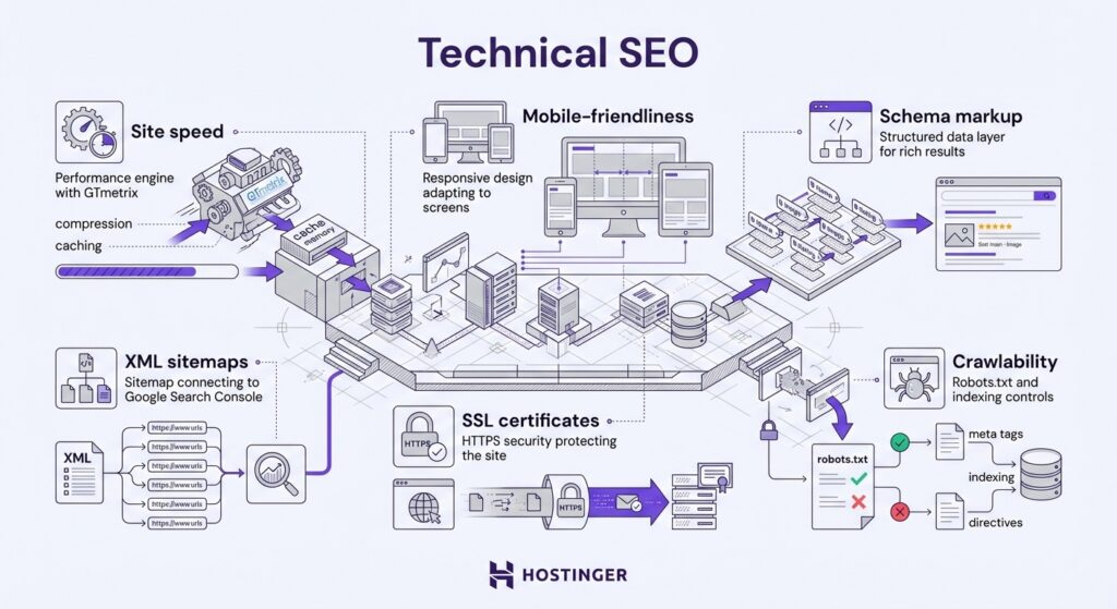 An infographic explaining about technical SEO