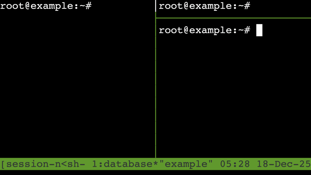 tmux window showing resized panes for custom terminal layout