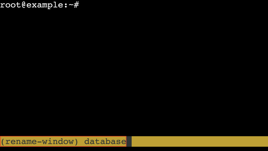 tmux status bar showing window rename prompt highlighted
