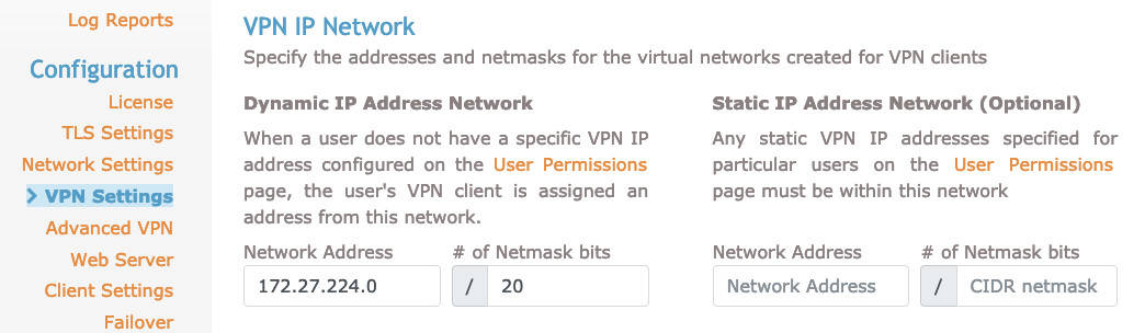 OpenVPN web client settings tab