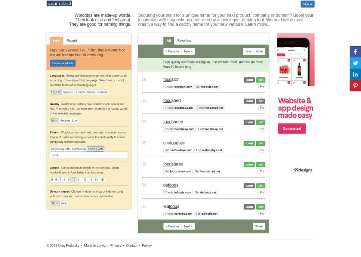 Wordoid as one of the best domain name generators.
