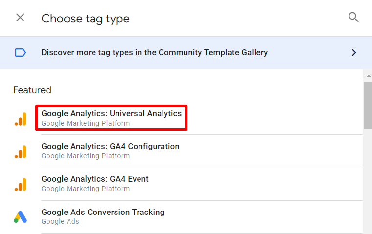 Choose Google Analytics tag to use Google Tag Manager for tracking