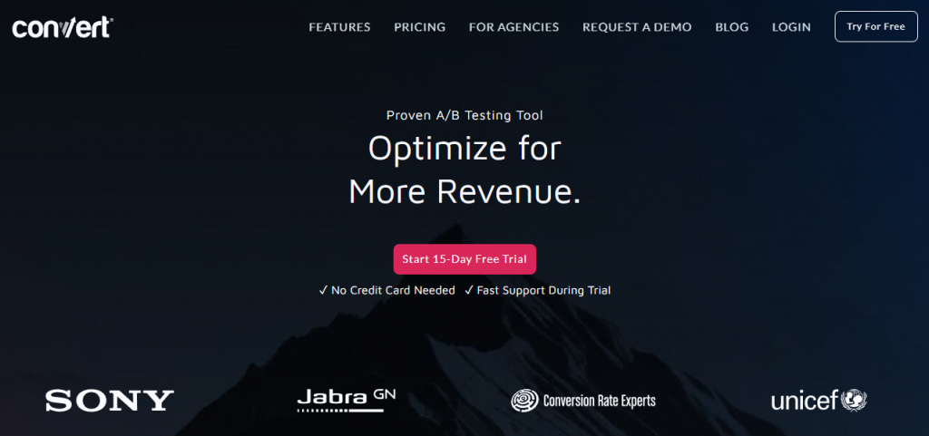 Convert website testing platform homepage