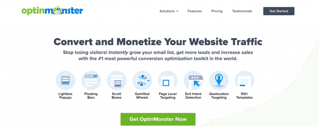 Homepage of the OptinMonster website
