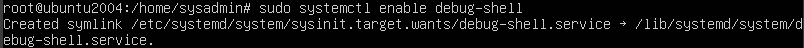 Terminal's output after enabling a service with systemctl