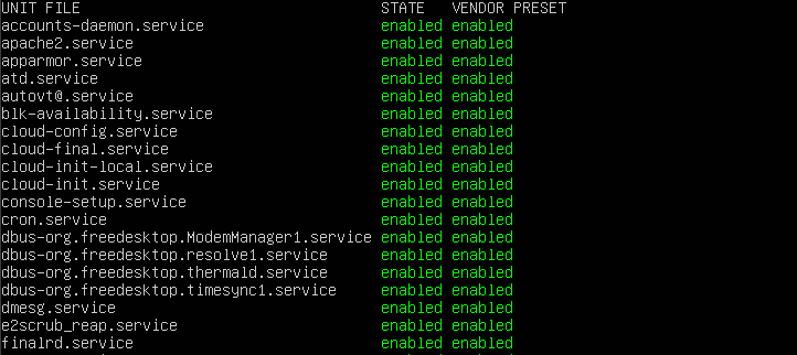 The systemctl command returns units with enabled status