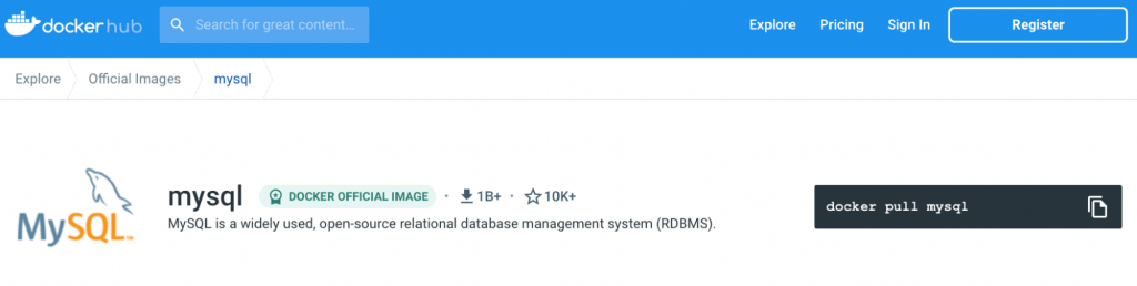 The view of Docker hub. Main archive where users can find Docker containers