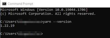 Verifying the Yarn version on Windows